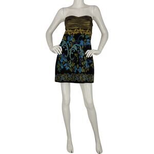 Free People Lost In Paradise Metallic Velvet Blue Flower Strapless Mini Dress